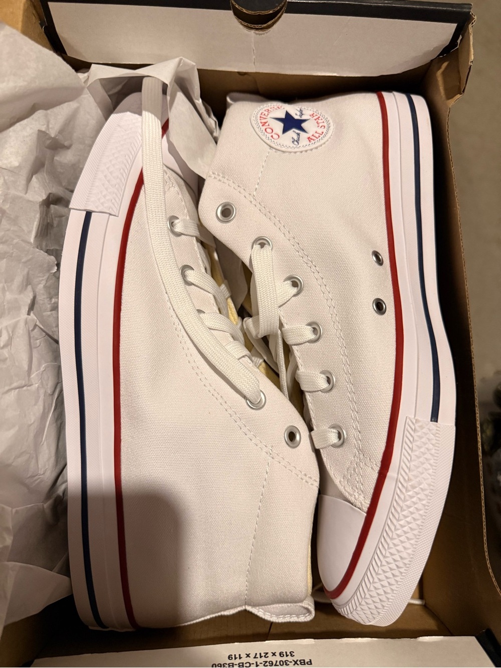 High Top Canvas Sneaker in Off-White with Red Stripe converse - Picture 2 of 4